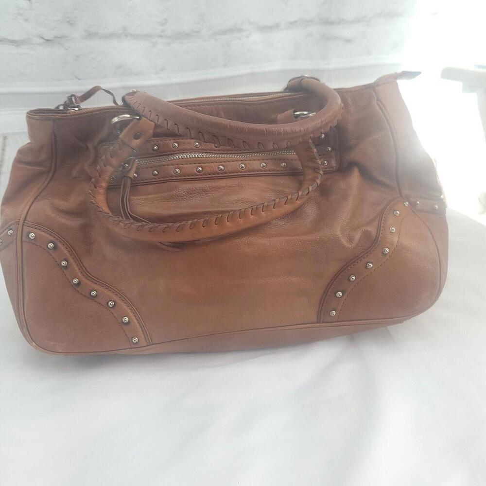 Vintage 80's Women's Michael Kors Tan Leather Canvas Liner Distressed...